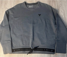 Under Armour Charged Project Rock Gray Cropped Crewneck Sweatshirt Women Sz XL