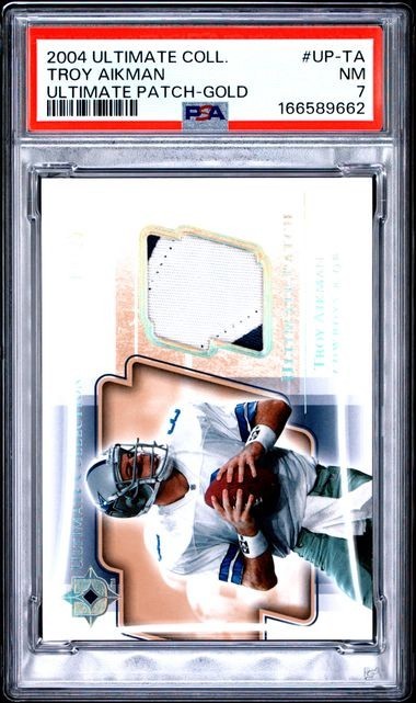 Troy Aikman 2004 Upper Deck Ultimate Patch Gold /25 Game-Worn PSA 7 view 3