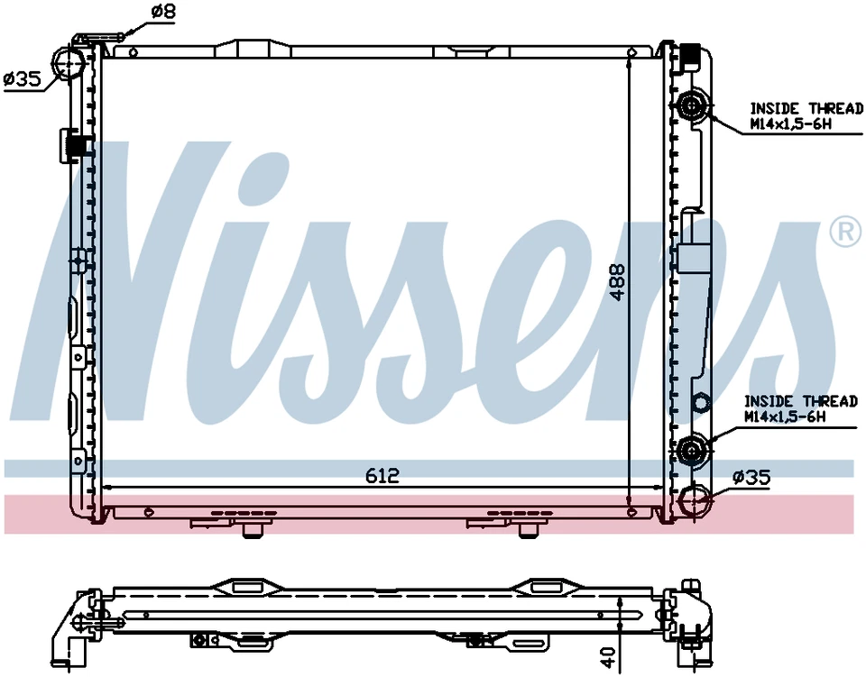 Radiador refrigerante Nissens 62679A para MERCEDES-BENZ SERIE 400 W124 (1985) 400 4.2 Foto 2 de 4