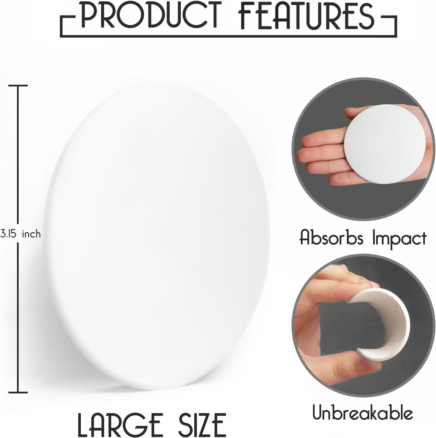 4 Pack Large 3.15" Door Wall Protectors Adhesive Silicone Door Stop Bumper White