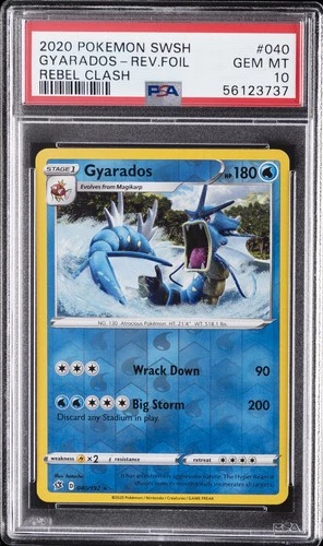 2020 POKEMON SWORD & SHIELD REBEL CLASH #040 GYARADOS-REVERSE FOIL PSA 10