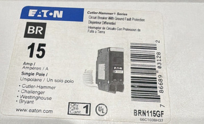 Eaton BRN115GF 15A Ground Fault Protection Circuit Breaker 1-Pole
