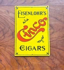 Vintage Eisenlohrs Cinco Cigars Porcelain Enamel Sign Tobacco 8x5.5 USA DDP