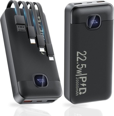 20000mAh Power Bank with 4 Built-in Cables,Fast Charging with USB-C In/Out