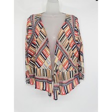 NIC ZOE Cardigan Women M Geometric Abstract Open Front Linen Blend Lightweight