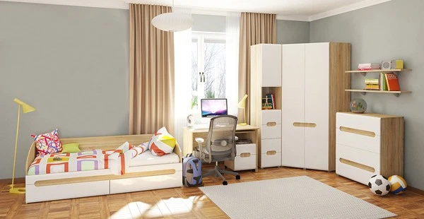 Schreibtisch Rollcontainer Jugendzimmer sonoma eiche weiß Hochglanz 67394260 - Bild 4 von 4