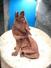 ChiselCraft Wooden Hand Carved Dark Wood Wolf Reclaimed Natural Wood Art Carving