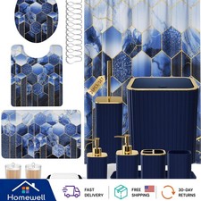Stylish Navy Blue Gold 26-Piece Bathroom Set: Essential Accessories Included