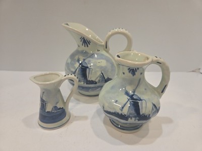 Delfts Blue Pitcher Trio Three Small Pitchers With Handles Handpainted Holland 