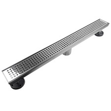 Chrome 24-Inch Linear Shower Drain Removable Quadrato Pattern Grate Polished