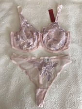 Rigby & Peller Bra And Thong Panties Set NWT Bra Sz40FF  Panties NNT Sz XL  Pink