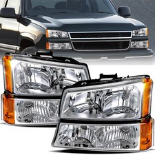 Chrome Headlights For 2003-2006 Chevy Silverado Avalanche Headlamps Assembly Set