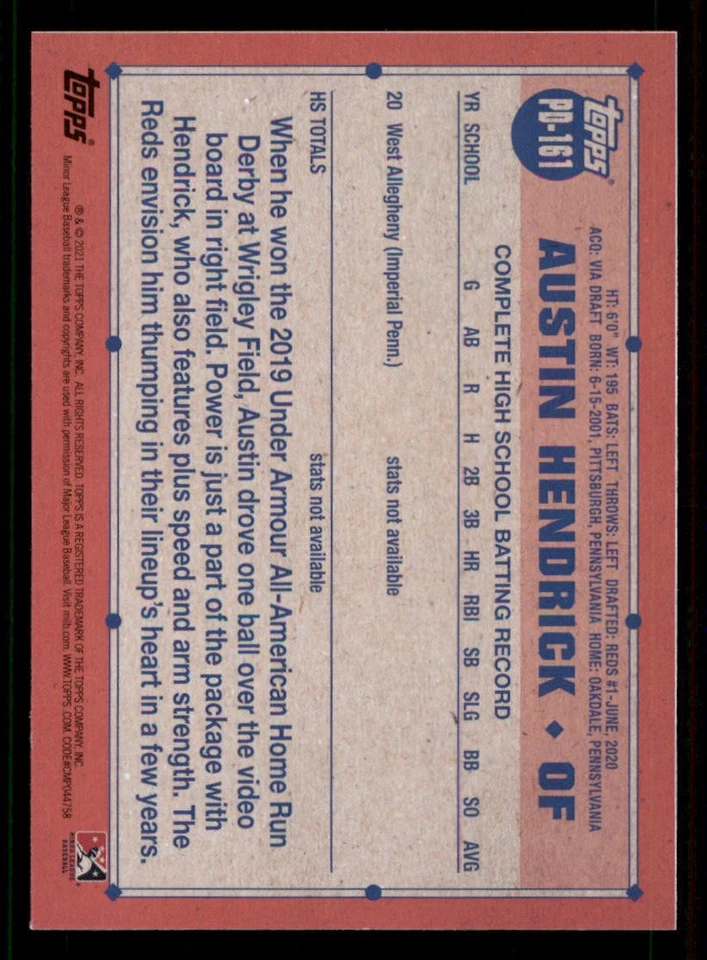 2021 Topps Pro Debut #PD161 Austin Hendrick - Image 2 of 2