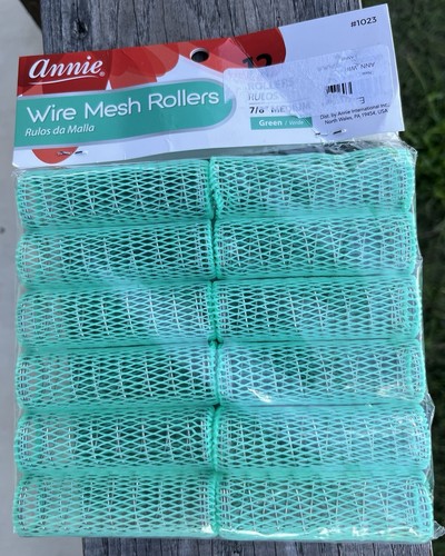 Rodillos de pelo de malla de alambre Annie 7/8" verde azulado 12 piezas medianos nuevos - Imagen 2 de 4