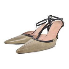 Prada Pumps Ankle Strap Pointed Toe Leather Gray Women's Size EU35/US5