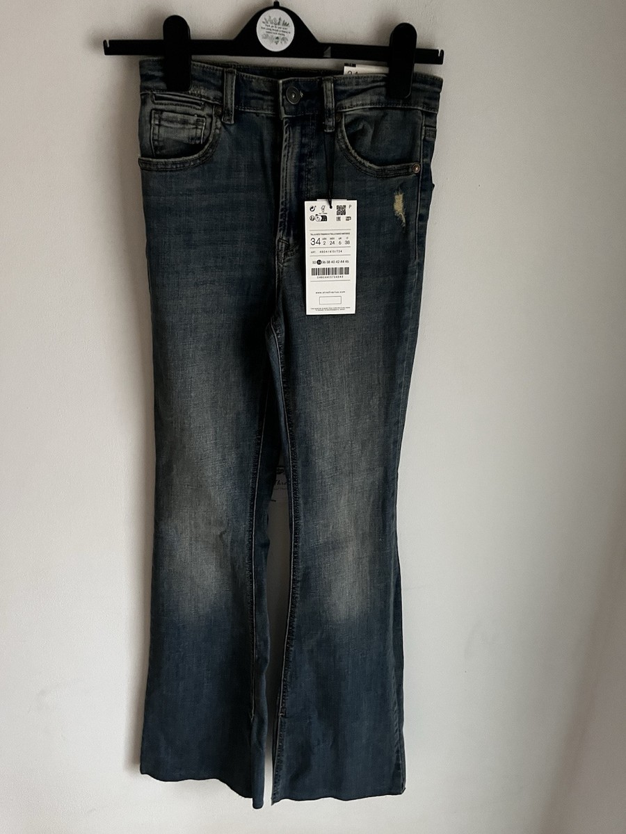 stradivarius jeans Size 6, D74 Flare Split, New, Tags, Blue