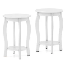 2-Tier Round End Table Set of 2 Narrow Sofa Side Nightstand w/ Storage Shelf