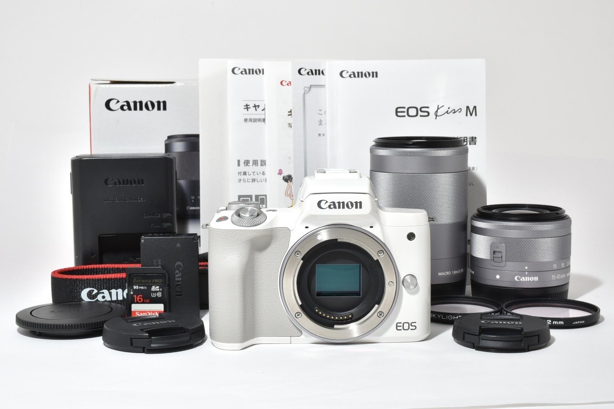 Canon EOS Kiss M / 15-45mm / 55-200mm kit White From Japan [Near
