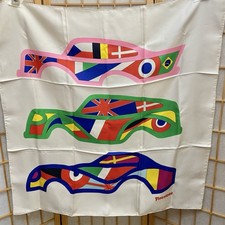 VTG Silk Scarf Firestone Racing Cars Flags Geometric Print Promo MCM Automobilia