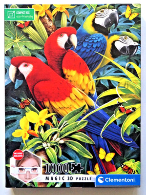 1000 Teile Puzzle - MIT 3D-BRILLE - Papageien Aras - VOLLSTÄNDIG - Nur 1 x Porto