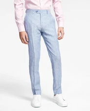 Bar III Men's Blue Solid Slim Fit Linen Suit Separate Pants 33W 32L