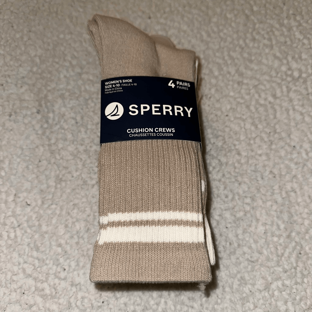 Sperry Women’s Cushion Crew Socks Pack of 4 Pairs Tan Cream White NWT