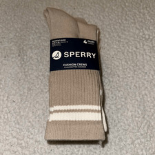 Sperry Women  s Cushion Crew Socks Pack of 4 Pairs Tan Cream White NWT