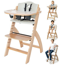 beyond Junior Wooden High Chair for Babies and Toddlers - Convertible 3-In-1 Bab