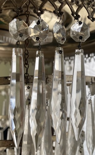Antique Drop & Button Crystal Chandelier Prisms Clear Glass Lot Of 4