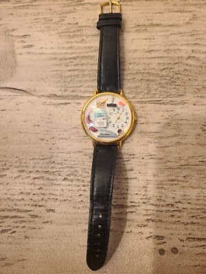WYL Watch Whimsical Office Theme Black Leather Band Pre-Owned Great Shape ..