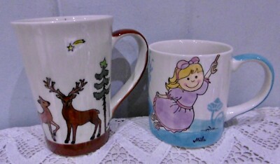 2 Mila Design  Kinder Tassen Becher  Handbemalt  350 + 280ml