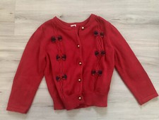 Janie Jack "Tartan Party" Plaid Bows Red Cable Knit Cardigan Sweater, 2T