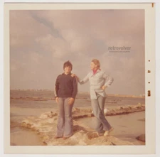 Two Pretty Attractive Young Women Girls Breezy Moment on the Rocks, March 1977