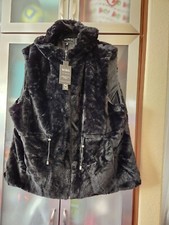 xoxo Plus Size 2x Vegan Fur Black Full Zip Vest Jacket Hooded Top Pockets