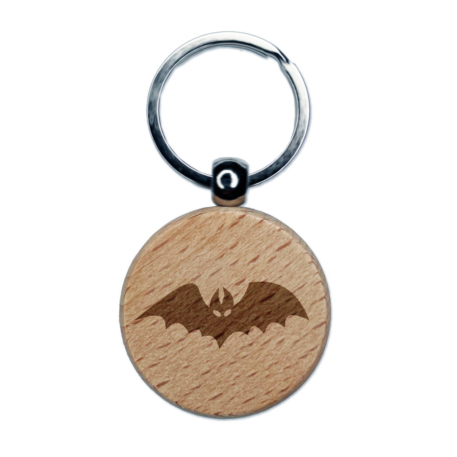 Bat Halloween Engraved Wood Round Keychain Tag Charm