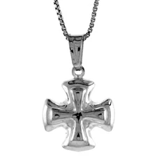 925 Sterling Silver Layered Maltese Hollow Cross Pendant 19/32 Inch (15mm) Tall