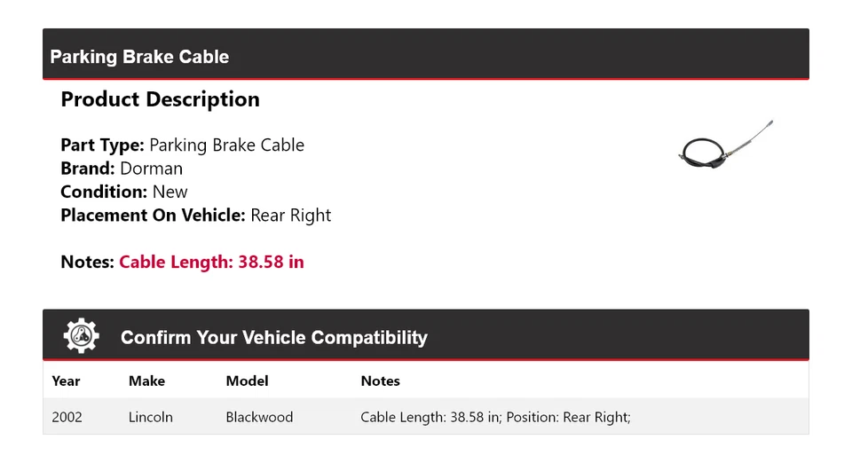Cabo de freio de estacionamento traseiro direito Lincoln Blackwood Dorman 2002 - Imagem 2 de 4