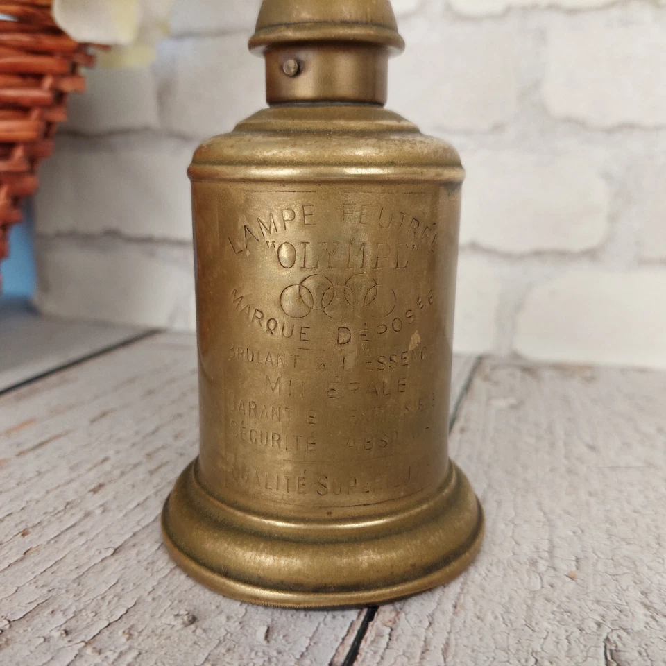 Lampe ancienne à essence Olympe style lampe Pigeon France laiton & verre globe - Photo 4/4
