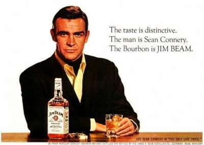 Vintage Sean Connery Jim Beam Whiskey Reproduction Print Advertising 17x12
