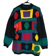 Vintage 80s-90s Eye-Popping Abstract Colorblock Sweater, Grandpa, Grannycore L