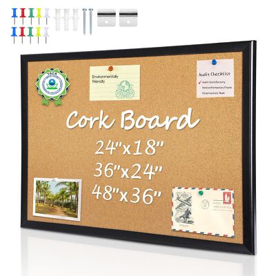 ORIENTOOLS 36'' x 24'' Framed Cork Board for Walls, Bulletin Board with 10 Push...