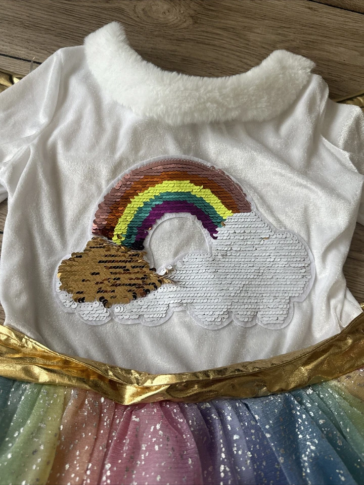 Girls Rainbow Angel Costume With Wings Size Medium  Reversible Sequins - Image 4 of 4