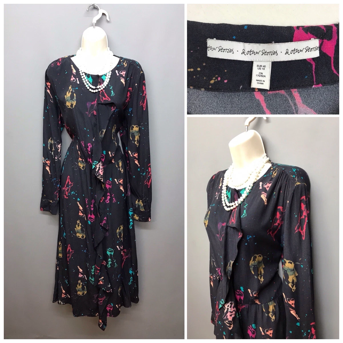 Other Stories Black Mix Ruffle Dress UK 12 EUR 40 US 8 eBay