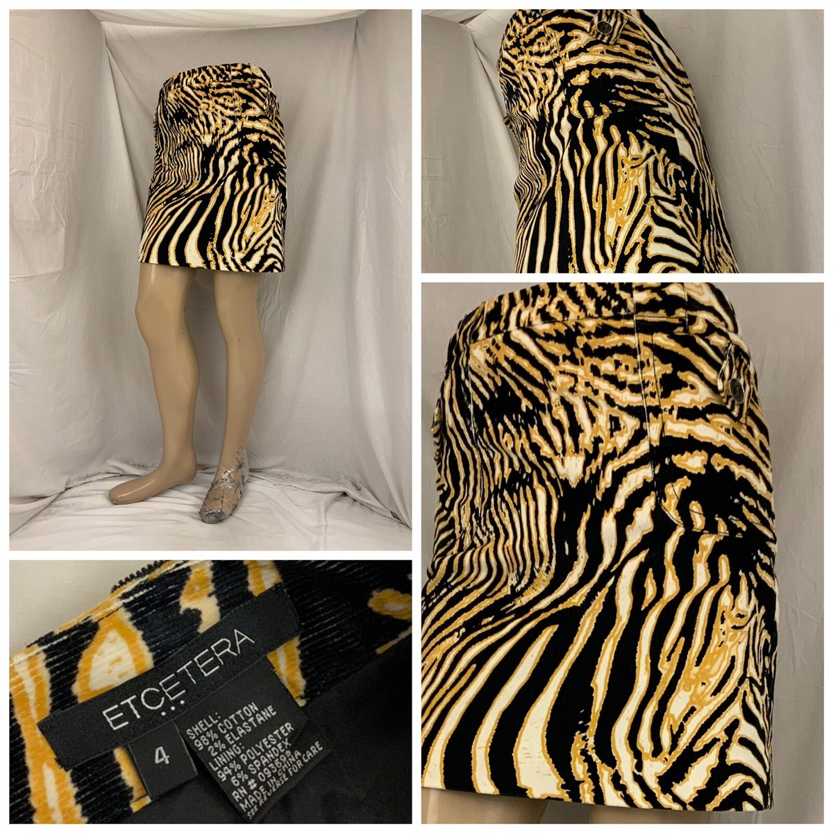 Etcetera Mini Skirt 4 Black Gold Tiger Stripe Cotton Stretch