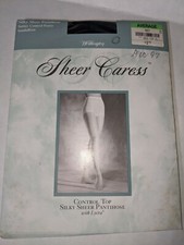 Vintage Sheer Caress Control Top Pantyhose Sz Average Navy Sandalfoot