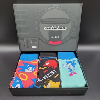 Sonic The Hedgehog Themed Socks Gift Set Sega Genesis Box Knuckles Tails Mens'