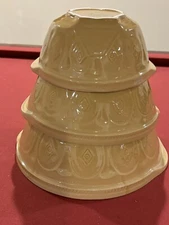 Ma's Batter Mixing Bowls Handles Classic Heavy Stoneware Tan & Ivory Set of 3