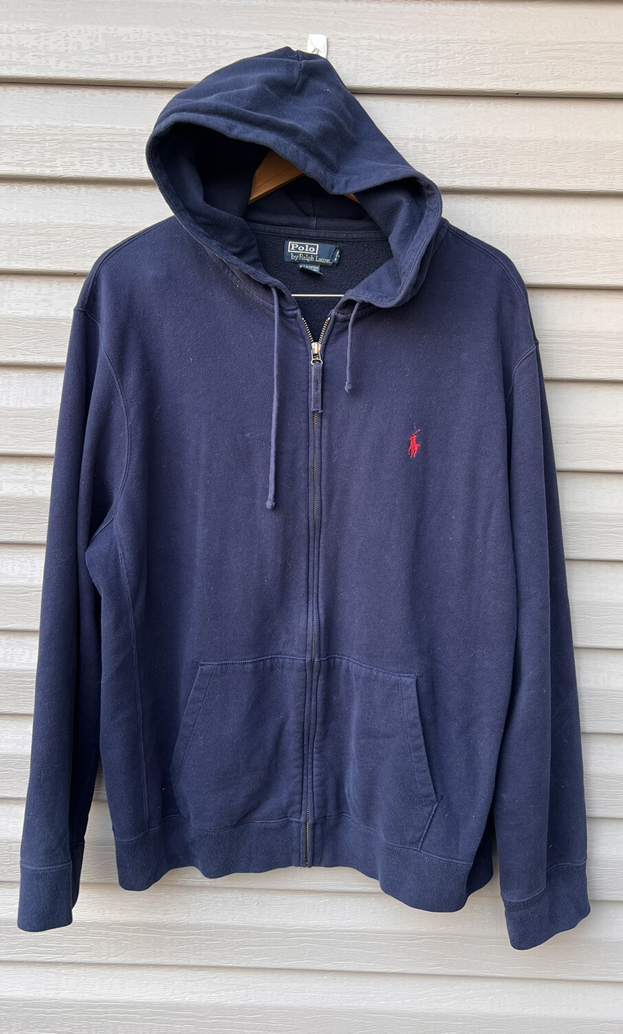 Giacca con cappuccio Polo Ralph Lauren blu navy rosso pony cerniera intera XL da uomo
