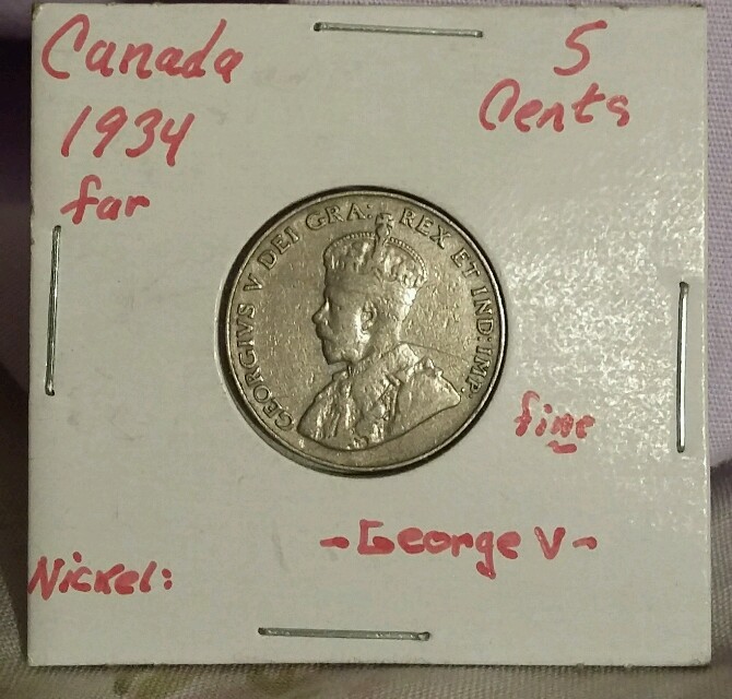 CANADA 1934 FIVE 5 cent nickel CANADIAN coin King George V Look & bid buy it now