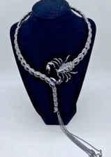 Silver Scorpion Choker Statement Necklace W/Chain Fringe crystals